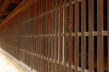 Japanese old wooden lattice called "Koshi" in Japanese at Uchiko cho in Ehime, Japan