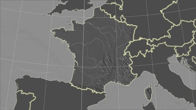 France and neighborhood. Grayscale contrasted