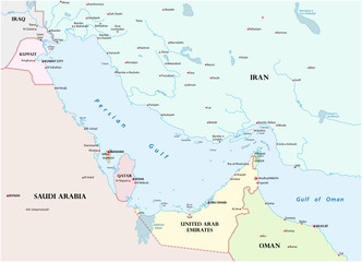 Map of the Persian Gulf and its neighboring countries