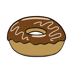 Sweet donut with chocolate icing. Hand drawn illustration on white background.