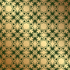 Vintage wallpaper. Golden pattern. Ornamental decorative background. Vector template can be used for design of wallpaper, fabric, oilcloth, textile, wrapping paper and other design