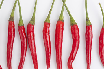 Red hot chili isolated on a white background. Top view.