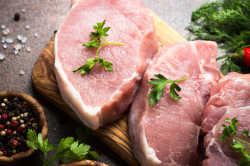 Fresh meat. Raw pork steak.