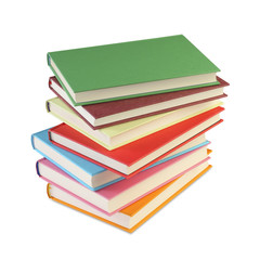 A stack of books on a white background.