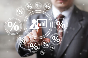Businessman touch button interface group chart business diagram network percent.
