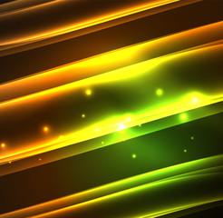 Energy lines, glowing waves in the dark, vector abstract background