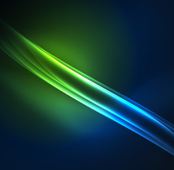 Energy lines, glowing waves in the dark, vector abstract background