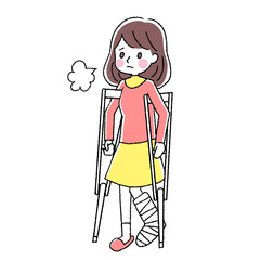 骨折　松葉杖をつく女性