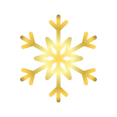 Gold Christmas snowflake icon. Golden silhouette snow flake sign isolated on white background. Elegant design for card, greeting, decoration. Shine texture. Symbol of winter Vector illustration
