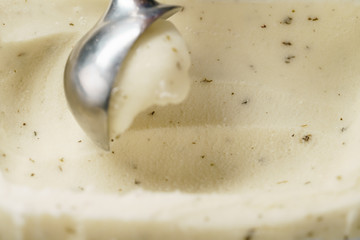 closeup of scooping lemon mint sorbet