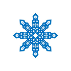 Snowflake sign. Blue Snowflake icon isolated on white background. Snow flake silhouette. Symbol of snow, holiday, cold weather, frost. Winter design element Vector illustration