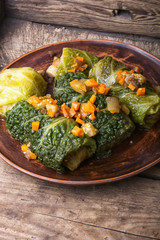 Vegetarian cabbage rolls on plate