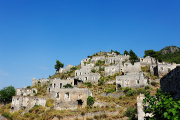 Fototapeta na wymiar A view of the cliffside town of Kayakoy in Fethiye,Turkey.