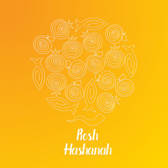 Rosh hashana greeting card with abstract apple, pomegranate and fish illustration.  Place for text ."Shana Tova" (Happy New Year on hebrew). 