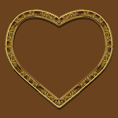 frame in the shape of heart gold color with shadow