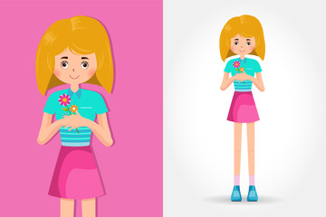 cute little girl holding a flower