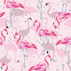 Naklejka premium Seamless pink flamingo pattern background