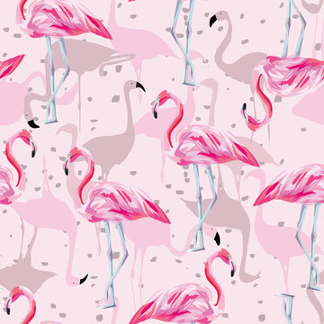 Seamless pink flamingo pattern background