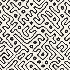 Seamless pattern with maze lines. Monochrome abstract background. Vector hand drawn labyrinth.