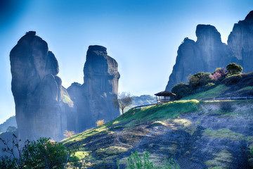 Meteora is part of the UNESCO World Heritage Site. Natural phenomenal rocks resembling stone...