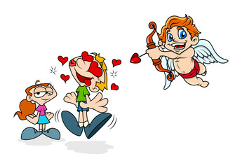 Boy Falling in Love and Cupid Aiming