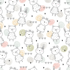 Seamless pattern with cute little animal. vector illustration