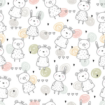 Seamless pattern with cute little animal. vector illustration