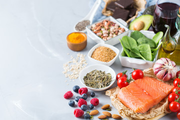 Assortment of healthy food low cholesterol