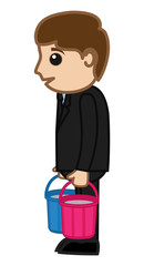 Cartoon Businessman Holding Water Buckets