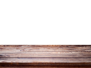 empty wooden table top isolated on white background, used for display or montage your products
