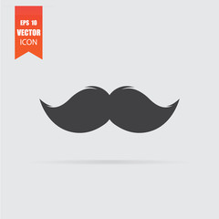Mustache icon in flat style isolated on grey background.
