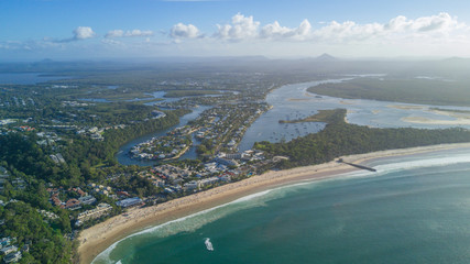 Aerial shot of beach around Noosa