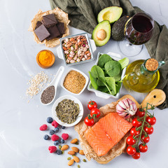 Assortment of healthy food low cholesterol