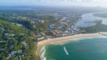 Aerial shot of beach around Noosa