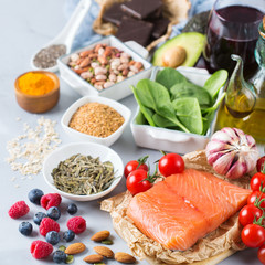 Assortment of healthy food low cholesterol