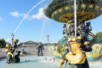 The french National Assembly seen from the Concorde square in Paris, France, with the Fountain of...