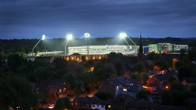 Edgbaston cricket ground during a night test.