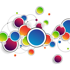 Abstract template with clean minimal style. Modern graphic design elements. Overlapping colorful circles in White Background. Connected Lines and dots. Network sign. Vector illustration