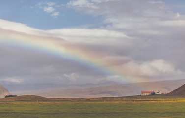 South Icelandic landscape with rainbow