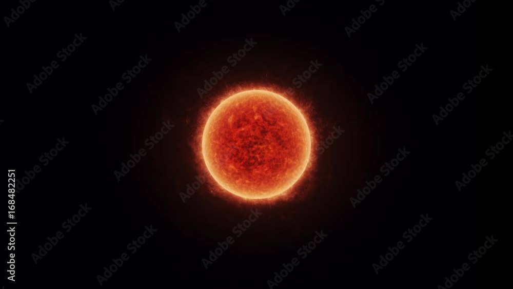 Wall mural animation with camera slowly moving towards a bright fiery globe