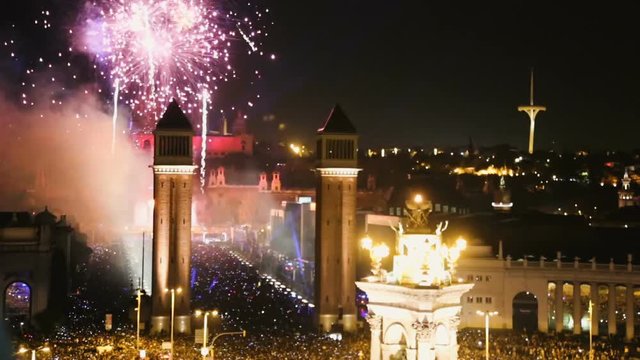 General view on Placa Espana in Barcelona during New Year celebrations
