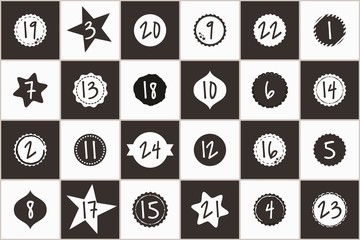 Adventskalender 1-24 schwarz weiss mit 24 Türchen