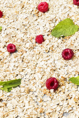 Glanola with raspberry and mint. Food background