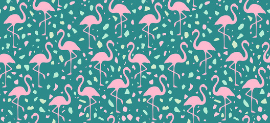 Terrazzo Flamingo Pattern. Endless Background.