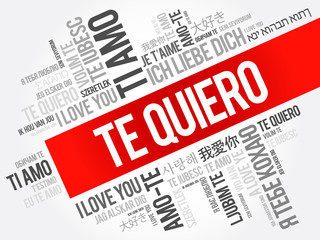 Te quiero (I Love You in Spanish) in different languages of the world, word cloud background