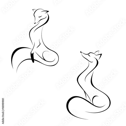 "Image of a graceful fox on a white background, lines ...