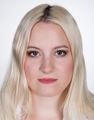 Naklejka premium Frau Gesicht Passbild Nahaufnahme