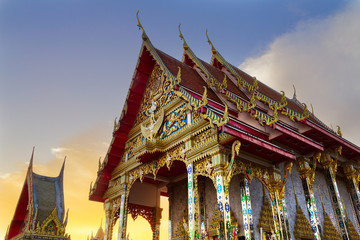 Asian temple in Thailand during the sunset