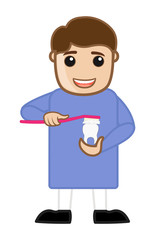 Cartoon Man Cleaning Teeth