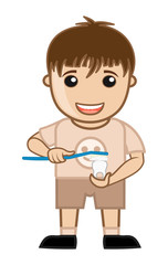Small Cartoon Boy Cleaning Teeth